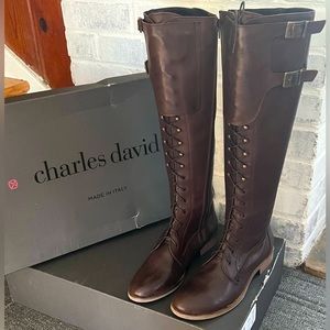 Charles David Rove Brown Leather Riding Boots